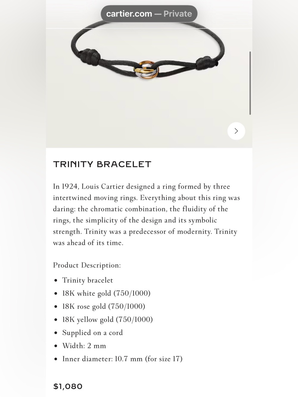 Cartier Trinity Cord Bracelet 18K Gold - Picture 9 of 9